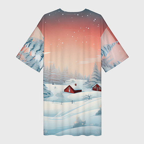 Женская длинная футболка Погружение в зимнюю атмосферу / 3D-принт – фото 2