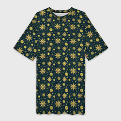 Женская длинная футболка Декоративные снежинки с золотым блеском