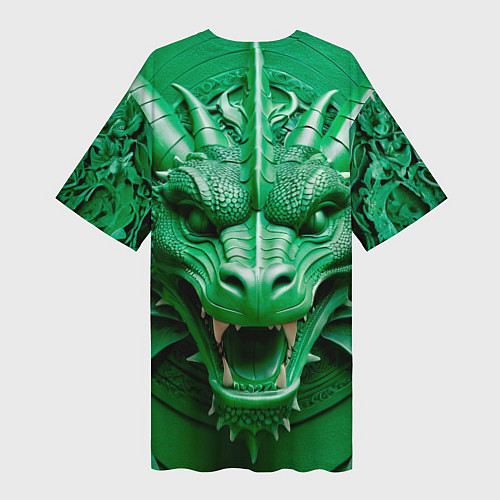 Женская длинная футболка Нейросеть - барельеф зелёный дракон / 3D-принт – фото 2