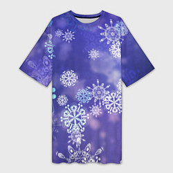 Женская длинная футболка Крупные снежинки на фиолетовом