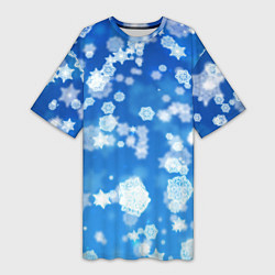 Женская длинная футболка Декоративные снежинки на синем