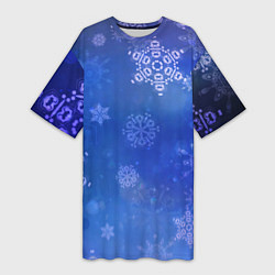 Женская длинная футболка Декоративные снежинки на фиолетовом