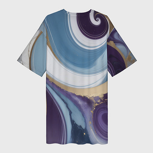 Женская длинная футболка Абстрактный волнистый узор фиолетовый с голубым / 3D-принт – фото 2