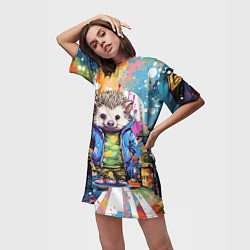 Футболка женская длинная Городской ёжик, цвет: 3D-принт — фото 2