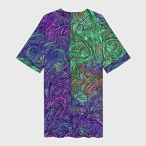 Женская длинная футболка Вьющийся узор фиолетовый и зелёный / 3D-принт – фото 2