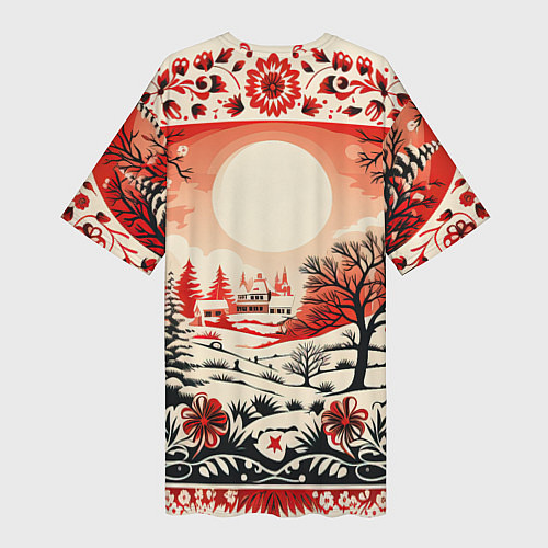 Женская длинная футболка Новогодние орнаменты / 3D-принт – фото 2