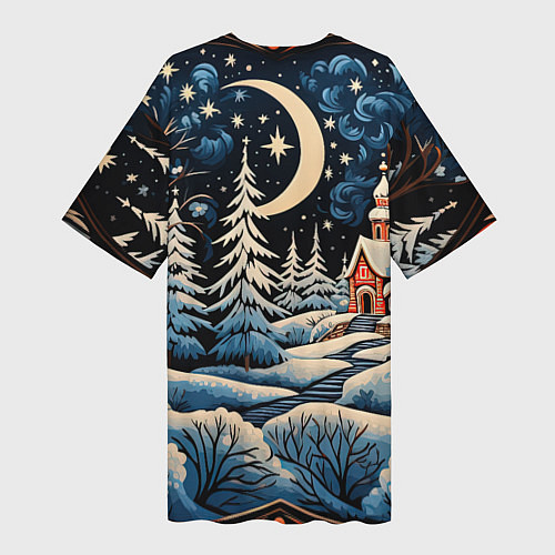 Женская длинная футболка Морозное утро / 3D-принт – фото 2