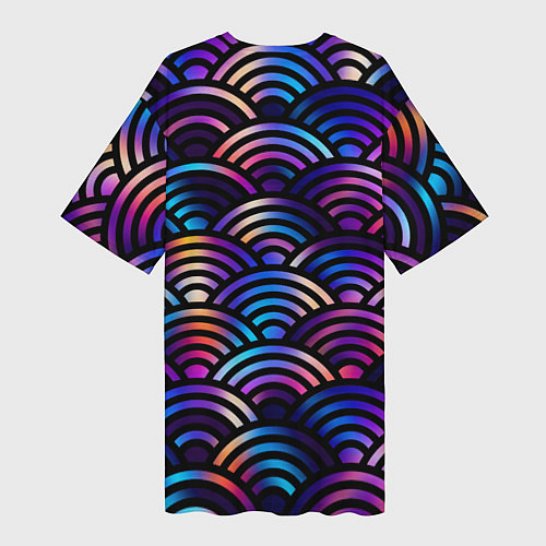 Женская длинная футболка Разноцветные волны-чешуйки / 3D-принт – фото 2