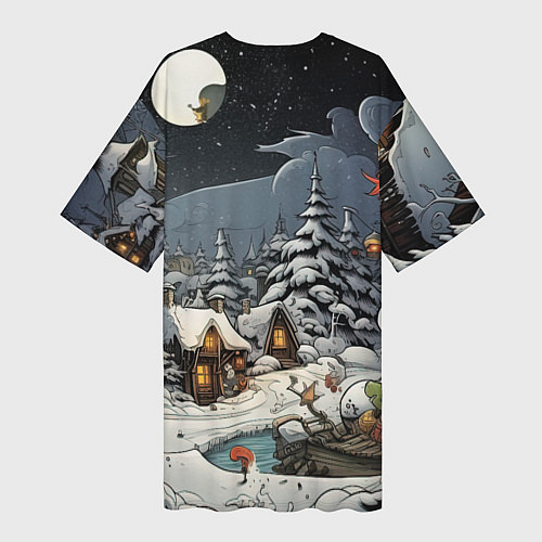 Женская длинная футболка Волшебство новогодней ночи / 3D-принт – фото 2