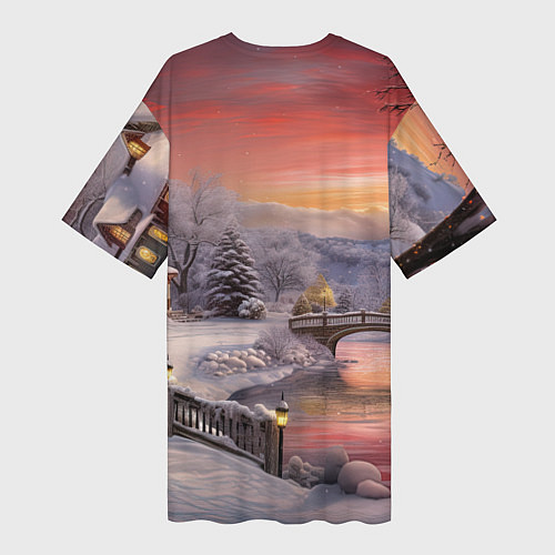 Женская длинная футболка Морозная сказка праздника / 3D-принт – фото 2