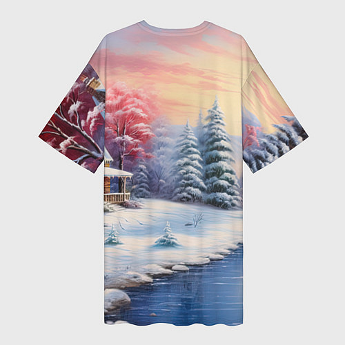 Женская длинная футболка Сказочная метель подарков / 3D-принт – фото 2