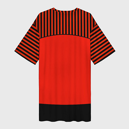 Женская длинная футболка Оранжево черный комбинированный узор в полоску / 3D-принт – фото 2