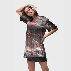 Футболка женская длинная Красные узоры, цвет: 3D-принт — фото 2