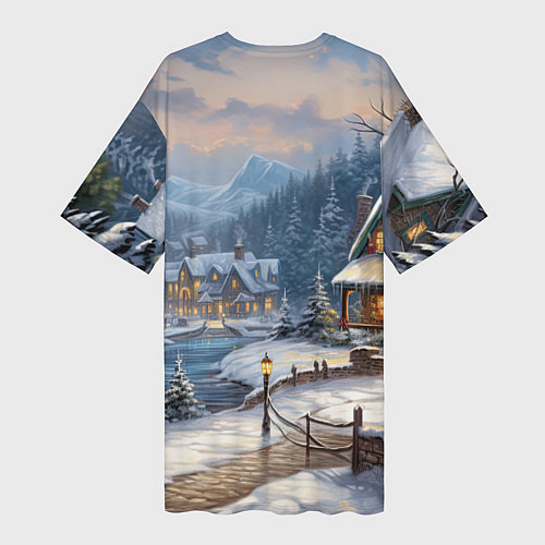 Женская длинная футболка Оазис тепла и уюта в холодном зимнем мире / 3D-принт – фото 2