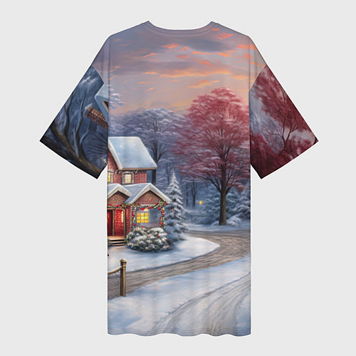 Женская длинная футболка Волшебство зимней природы / 3D-принт – фото 2