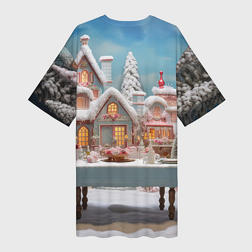 Женская длинная футболка Снежный день в городе / 3D-принт – фото 2