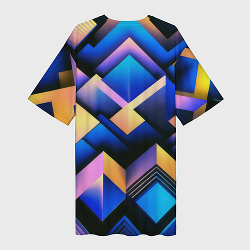 Женская длинная футболка Неоновые абстрактные горы / 3D-принт – фото 2