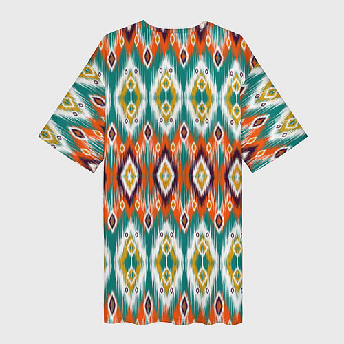 Женская длинная футболка Орнамент икат - имитация аткласной ткани / 3D-принт – фото 2