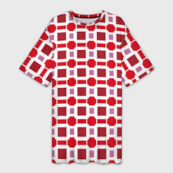 Футболка женская длинная Красные кирпичики и белые полосы, цвет: 3D-принт