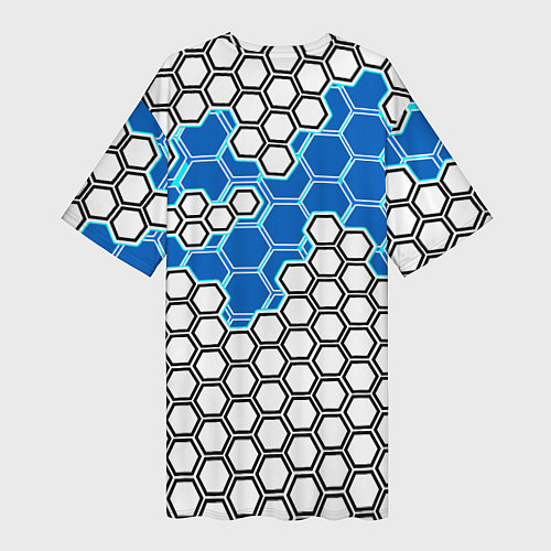 Женская длинная футболка Синяя энерго-броня из шестиугольников / 3D-принт – фото 2