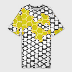 Футболка женская длинная Жёлтая энерго-броня из шестиугольников, цвет: 3D-принт
