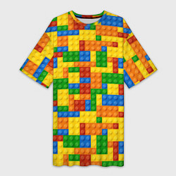Женская длинная футболка Лего - разноцветная стена