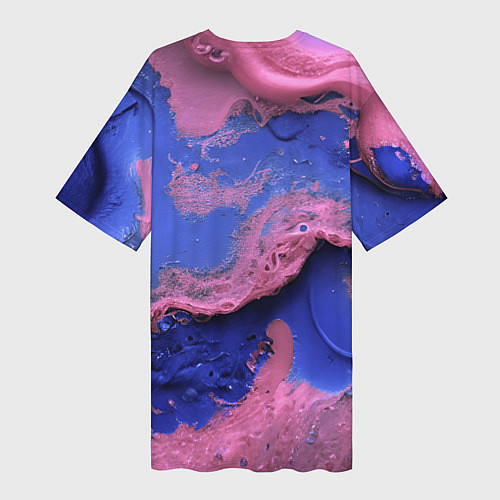 Женская длинная футболка Розовая пена на синей краске / 3D-принт – фото 2