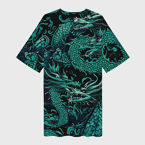 Женская длинная футболка Дракон бирюзового цвета / 3D-принт – фото 2