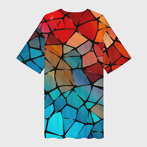 Женская длинная футболка Красно-синяя витражная мозаика / 3D-принт – фото 2