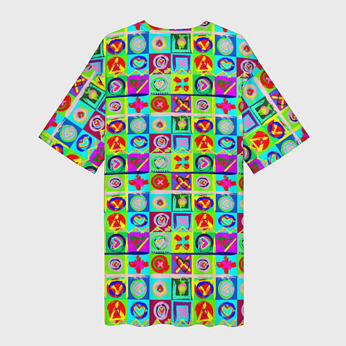 Женская длинная футболка Сердца и квадраты абстракция / 3D-принт – фото 2