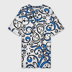 Женская длинная футболка Синие кружевные узоры
