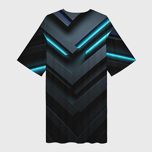 Женская длинная футболка Черный и синий фон с абстракцией / 3D-принт – фото 2
