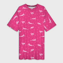 Женская длинная футболка Розовые зайцы