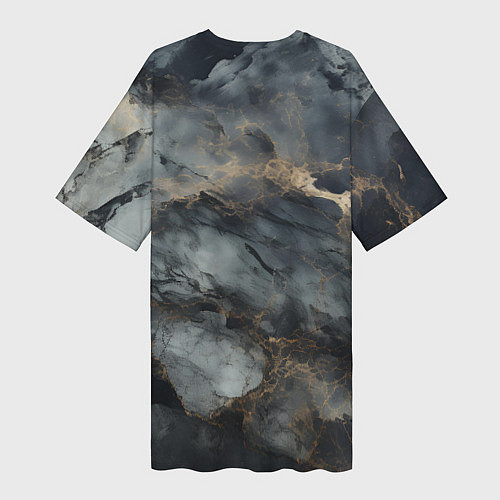 Женская длинная футболка Темно-серый мрамор / 3D-принт – фото 2