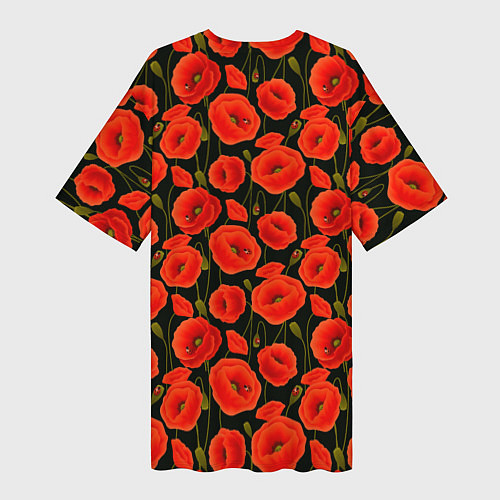 Женская длинная футболка Полевые цветы маки / 3D-принт – фото 2