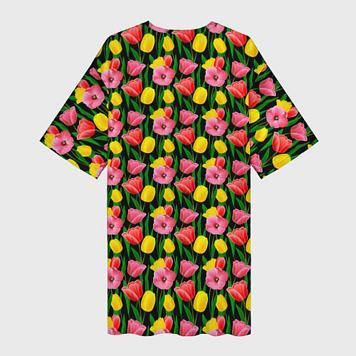 Женская длинная футболка Разноцветные тюльпаны / 3D-принт – фото 2