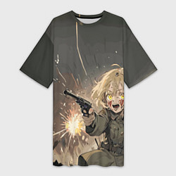 Женская длинная футболка Девушка с пистолетом