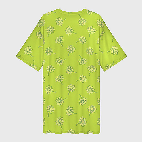 Женская длинная футболка Цветочки на ярко-салатовом / 3D-принт – фото 2