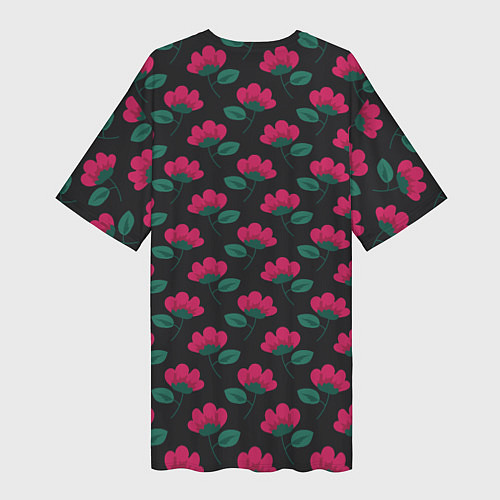 Женская длинная футболка Темный паттерн с розовыми цветами / 3D-принт – фото 2