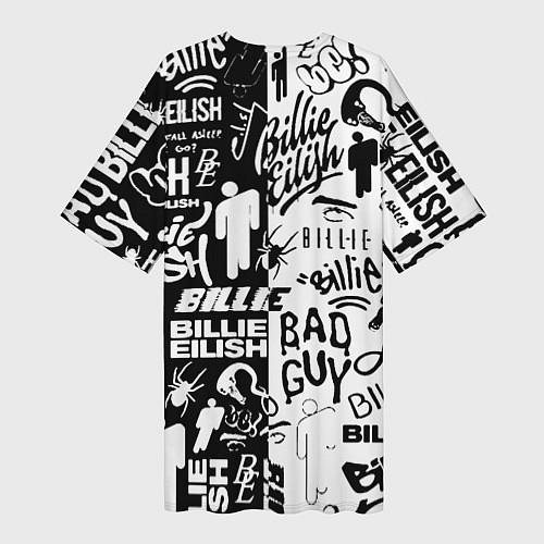 Женская длинная футболка Billie Eilish чернобелые битва лого / 3D-принт – фото 2