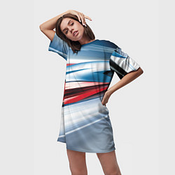 Футболка женская длинная Белая синяя красная абстракция, цвет: 3D-принт — фото 2