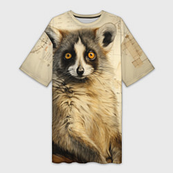 Футболка женская длинная Лемур в стиле диаграмм Давинчи, цвет: 3D-принт