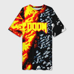 Футболка женская длинная Doom огненное лого, цвет: 3D-принт