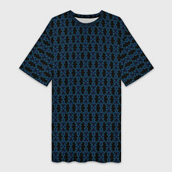 Женская длинная футболка Узоры чёрно-синий паттерн