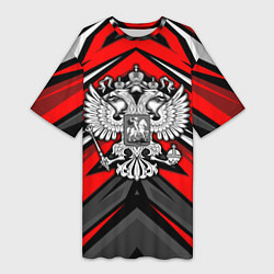 Женская длинная футболка Россия - красная геометрия