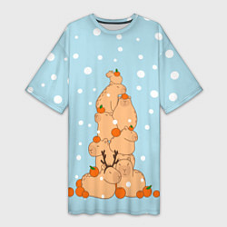 Футболка женская длинная Гора капибара в снегу, цвет: 3D-принт