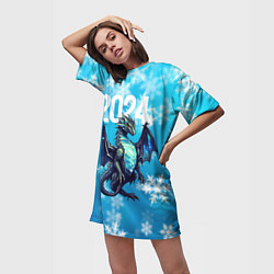Футболка женская длинная 2024 синий дракон, цвет: 3D-принт — фото 2