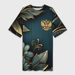 Женская длинная футболка Золотые листья и герб России
