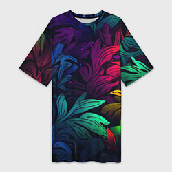 Женская длинная футболка Яркие абстрактные листья