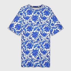 Женская длинная футболка Гжель классика